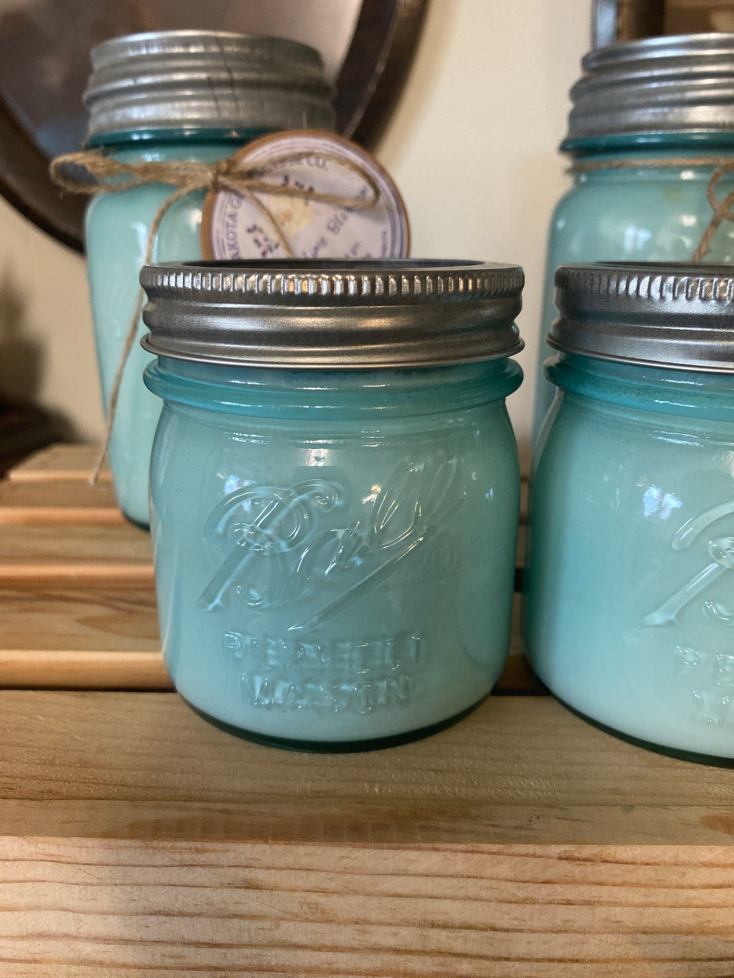 Blue Mason Jar | Ball Mason Jar | Vintage Style | Farmhouse Style | Country Style | Soy Candle, 8 oz.