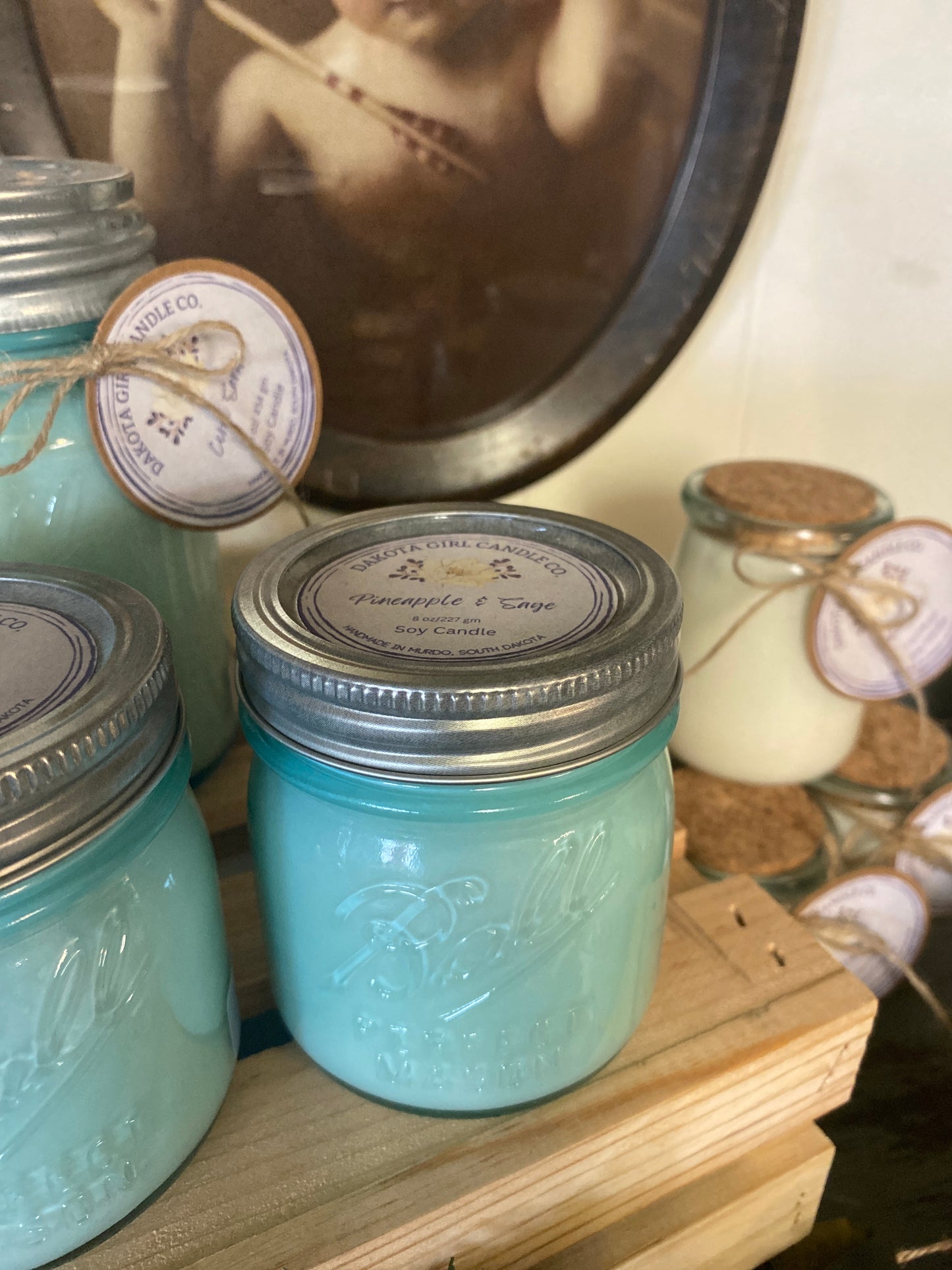 Blue Mason Jar | Ball Mason Jar | Vintage Style | Farmhouse Style | Country Style | Soy Candle, 8 oz.