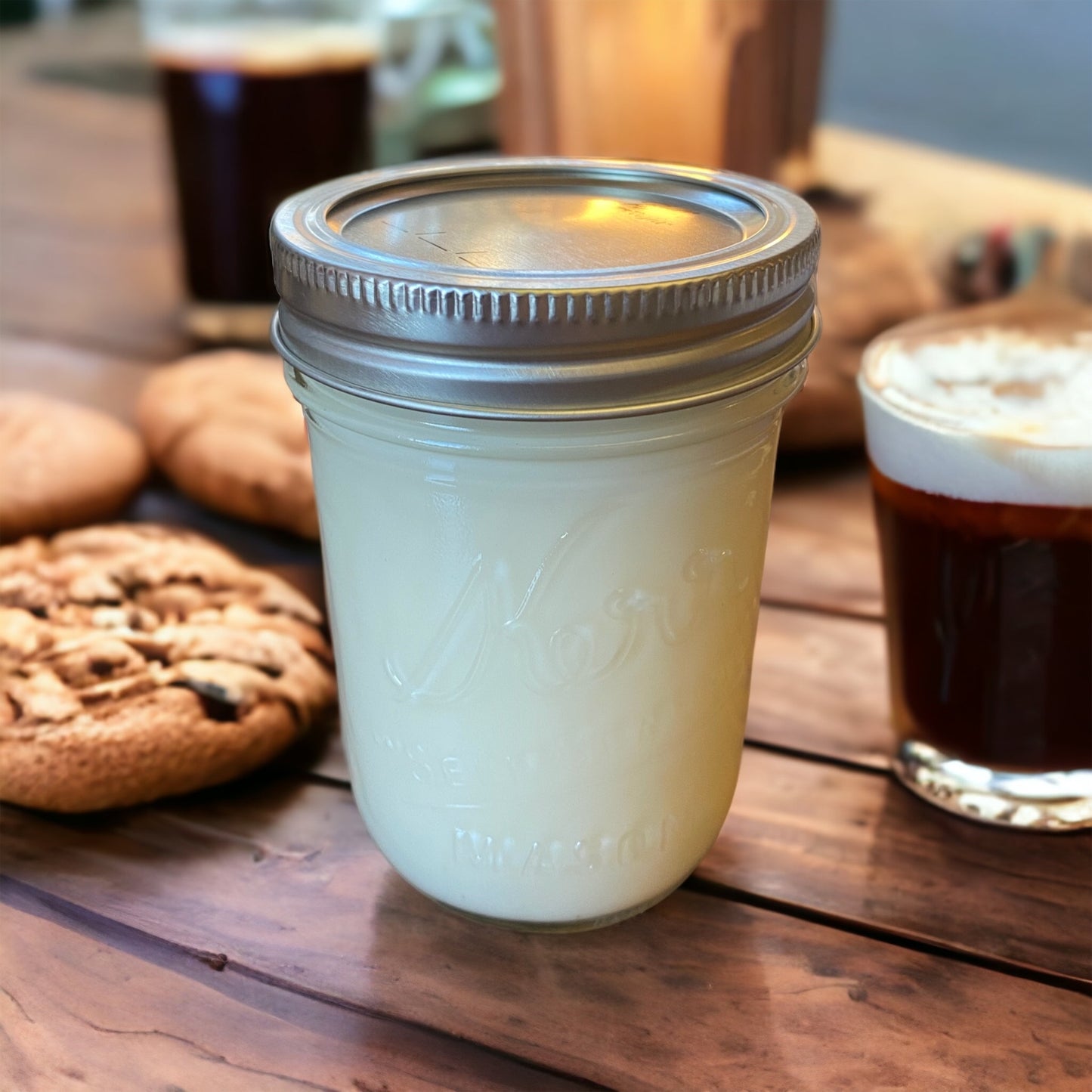 Clear Mason Jar | Ball Mason Jar | Farmhouse Style | Country Style | Soy Candle | Coffee & Cookies Scent