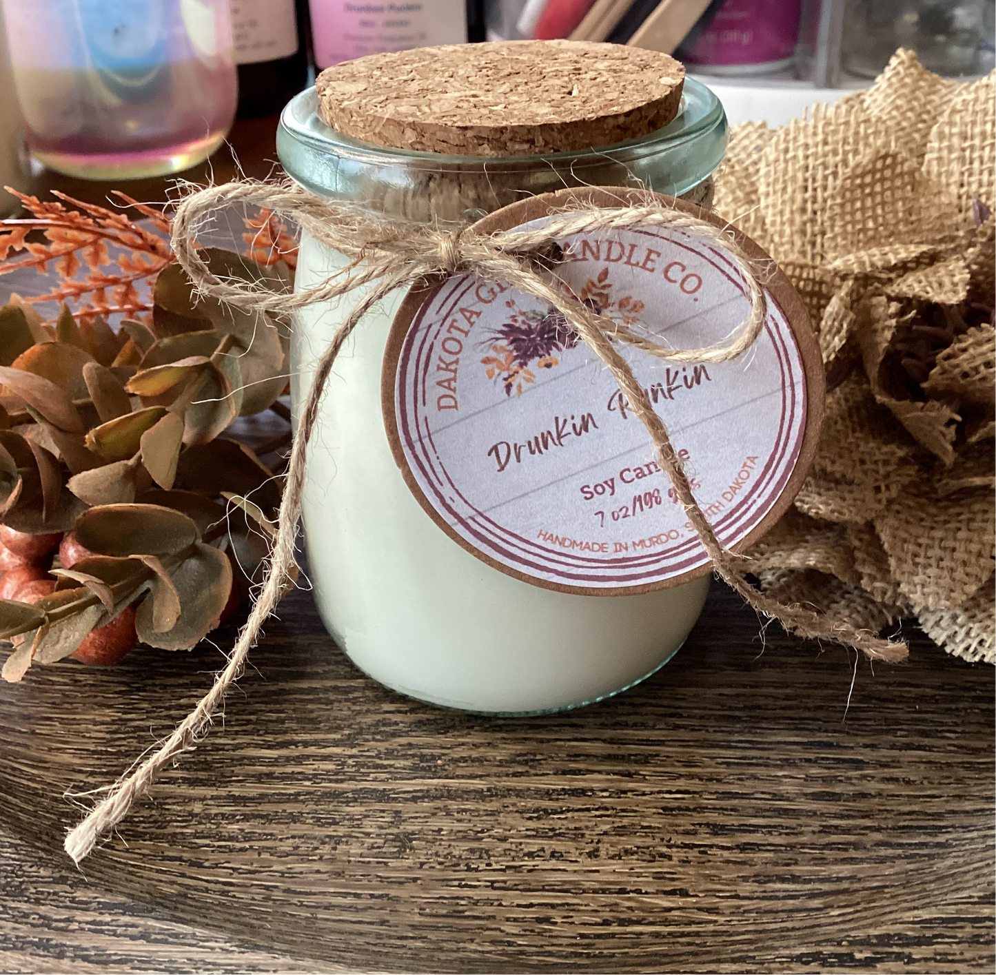 Heavy Glass | Milk Bottle Style | Candle with Cork Lid | Rustic | Soy Candle, 7 oz.