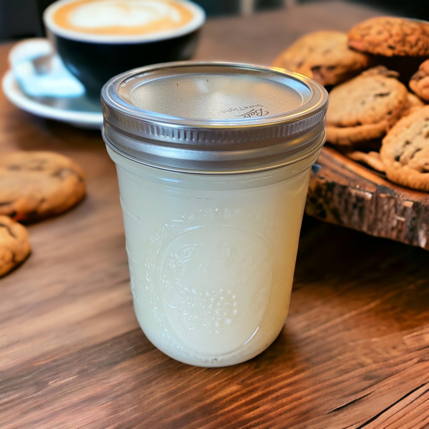 Clear Mason Jar | Ball Mason Jar | Farmhouse Style | Country Style | Soy Candle | Coffee & Cookies Scent