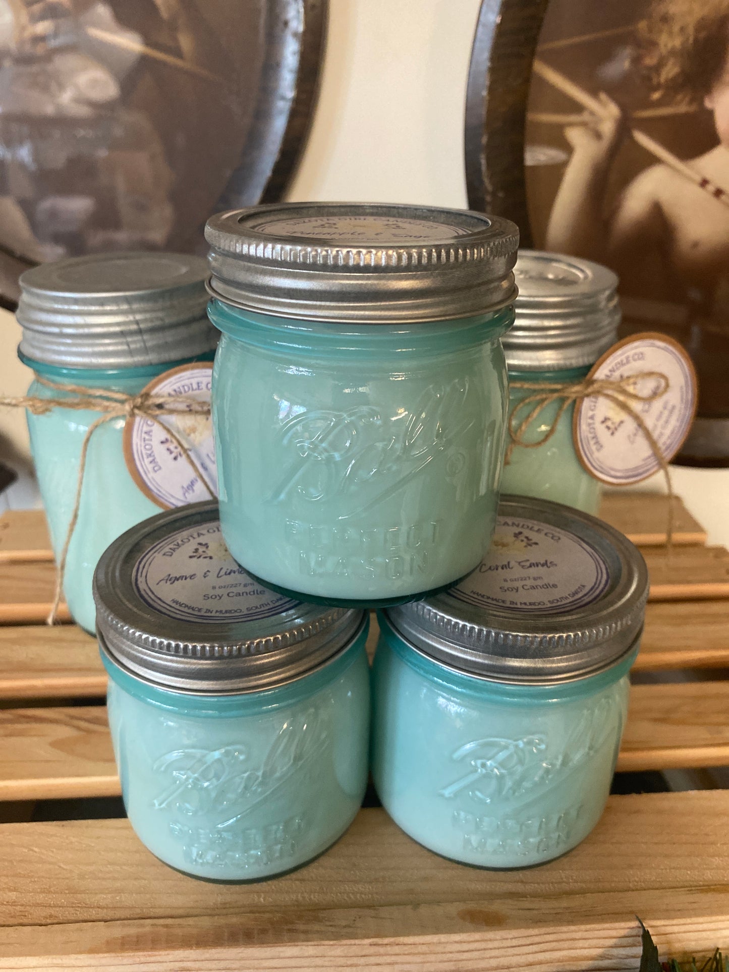 Blue Mason Jar | Ball Mason Jar | Vintage Style | Farmhouse Style | Country Style | Soy Candle, 8 oz.