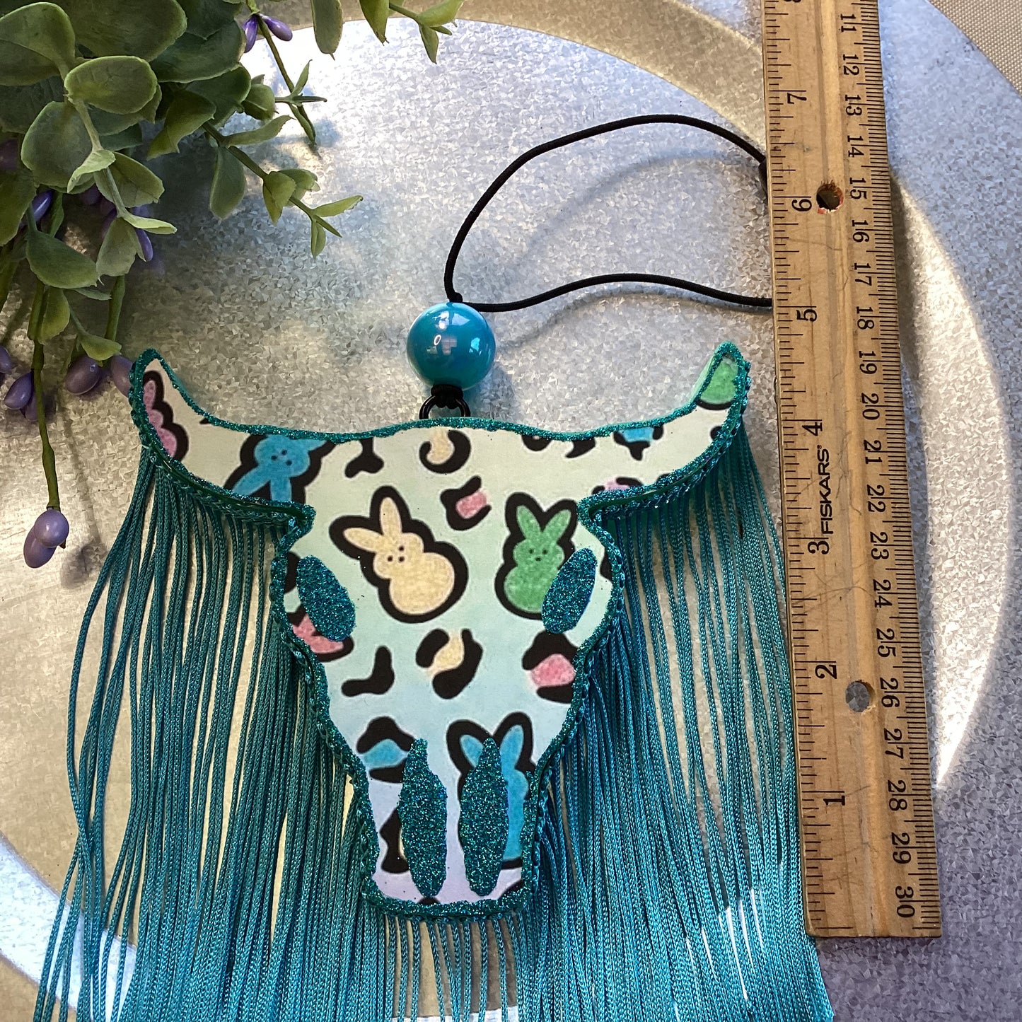 Marshmallow Bunny and Leopard Print Bull Skull With Fringe - Cherry Blossom Scent | Car Freshie | Car Freshy| Air Freshener | Car Accessory | Vehicle Decor | Gifts
