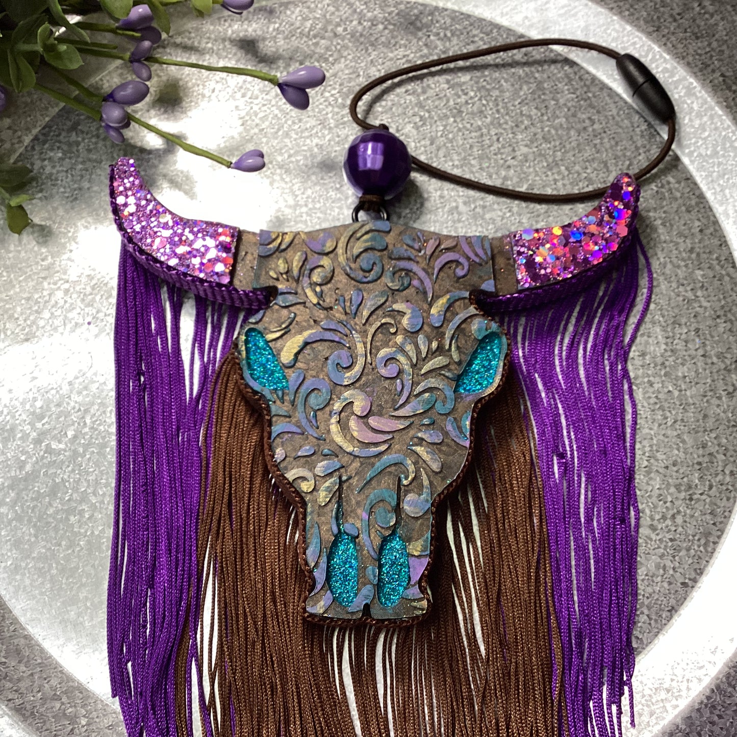 Tooled Leather Bull Skull With Fringe - Creamy Coconut Scent | Car Freshie | Car Freshy| Air Freshener | Car Accessory | Vehicle Decor | Gifts