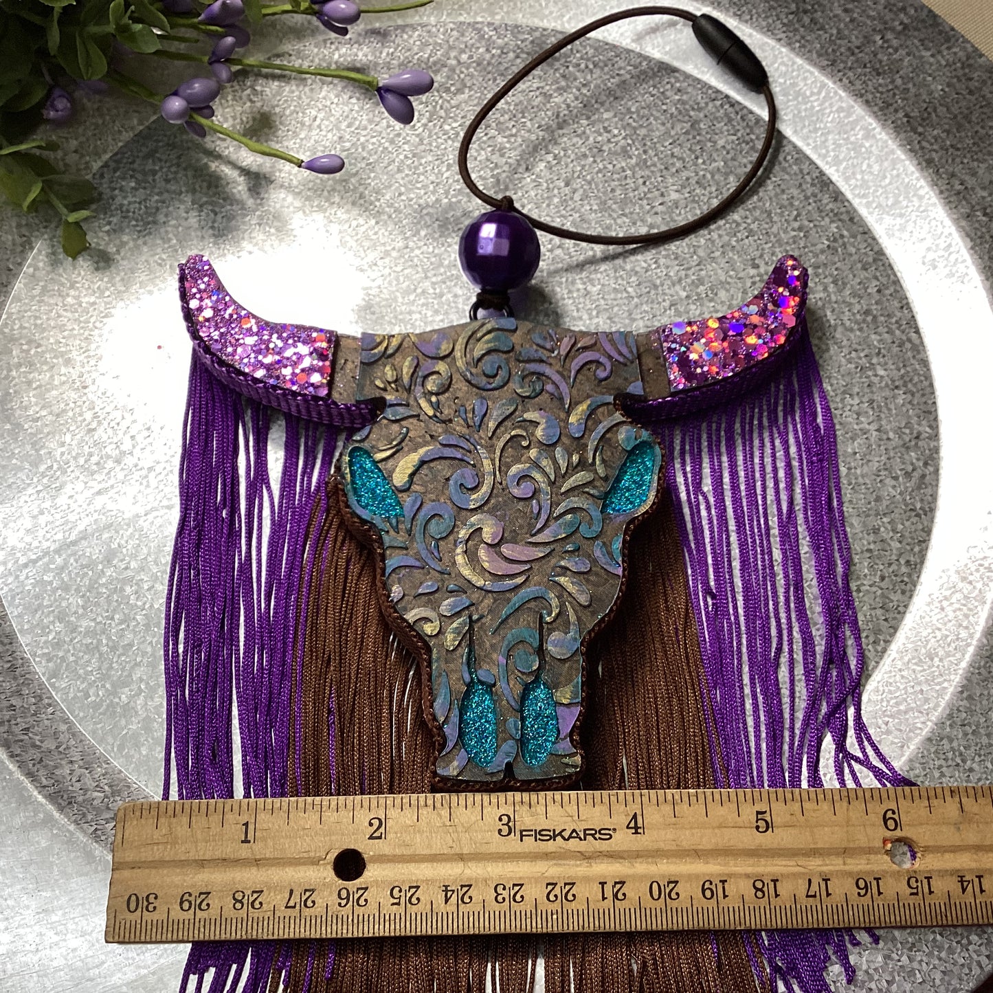 Tooled Leather Bull Skull With Fringe - Creamy Coconut Scent | Car Freshie | Car Freshy| Air Freshener | Car Accessory | Vehicle Decor | Gifts