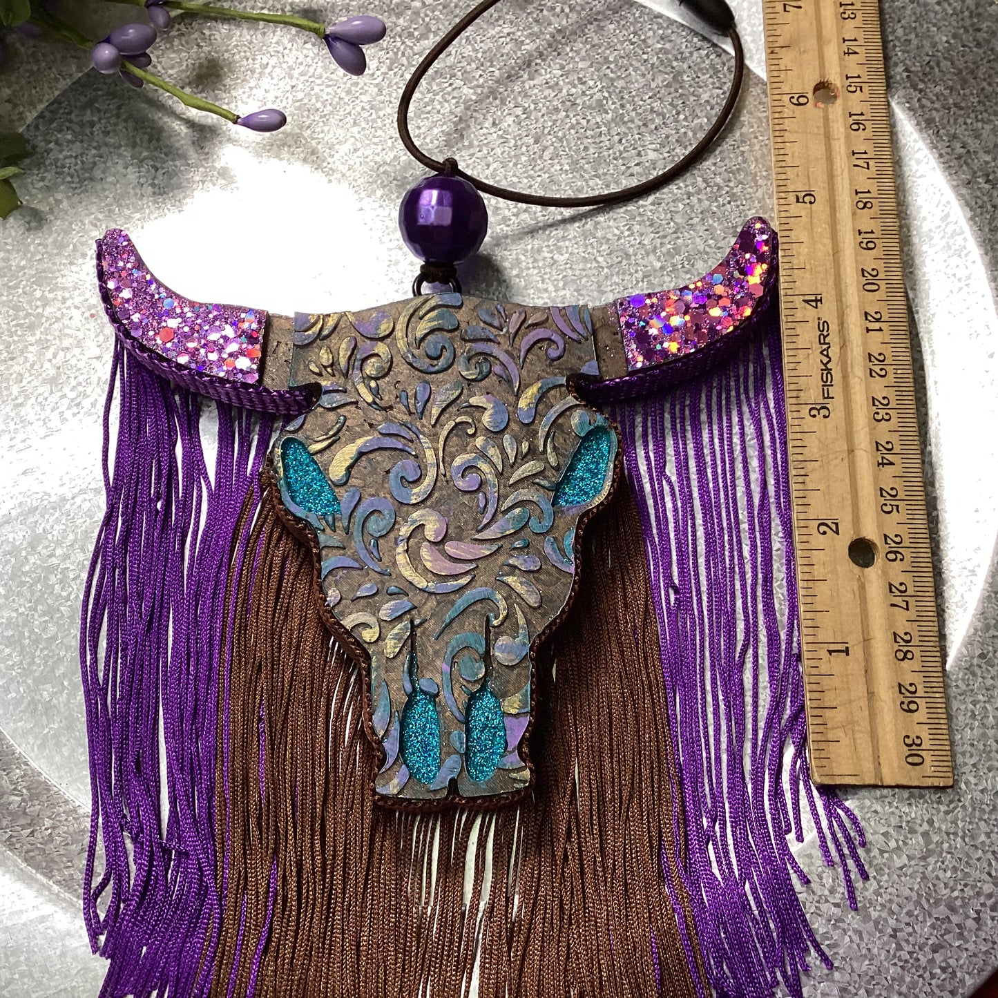 Tooled Leather Bull Skull With Fringe - Creamy Coconut Scent | Car Freshie | Car Freshy| Air Freshener | Car Accessory | Vehicle Decor | Gifts