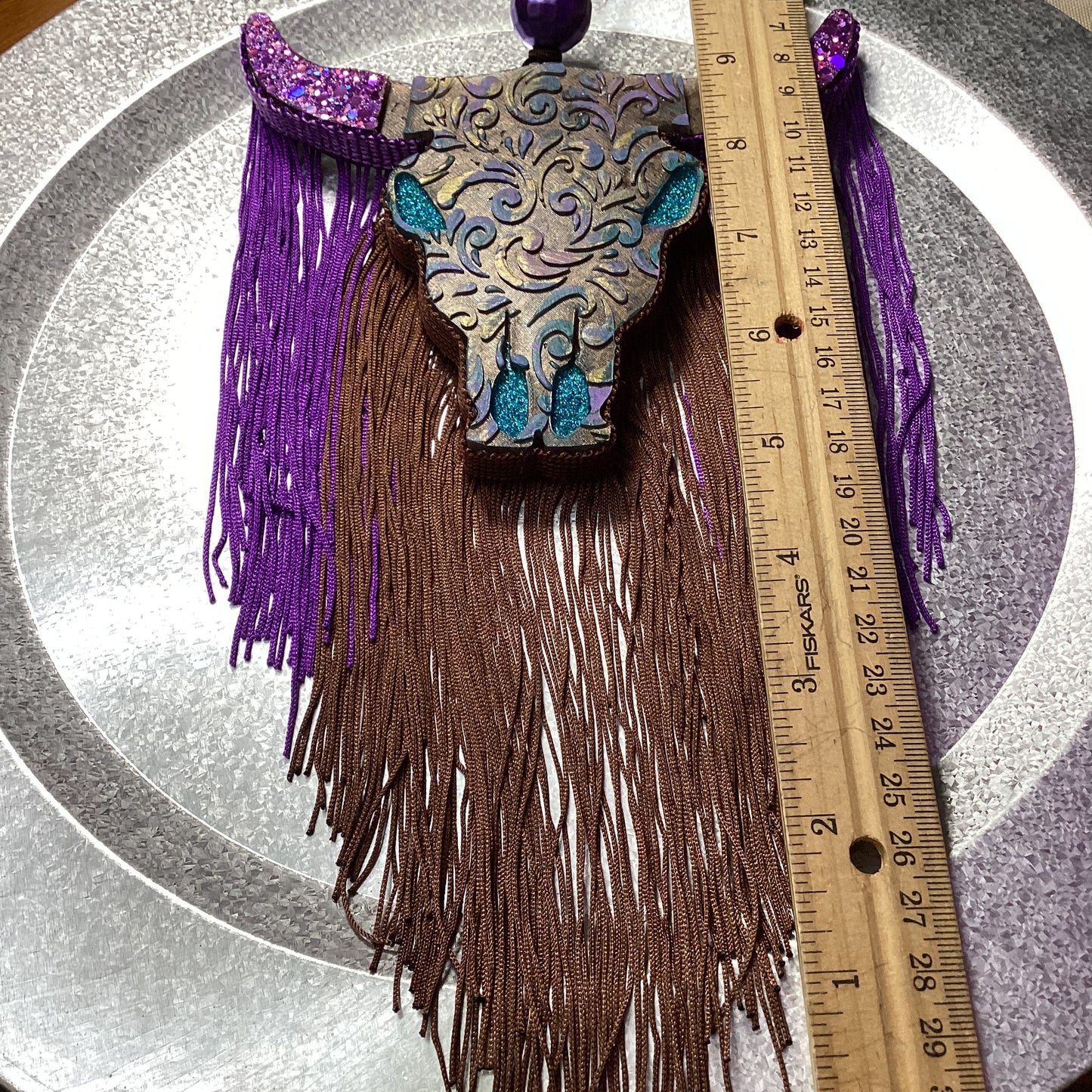 Tooled Leather Bull Skull With Fringe - Creamy Coconut Scent | Car Freshie | Car Freshy| Air Freshener | Car Accessory | Vehicle Decor | Gifts