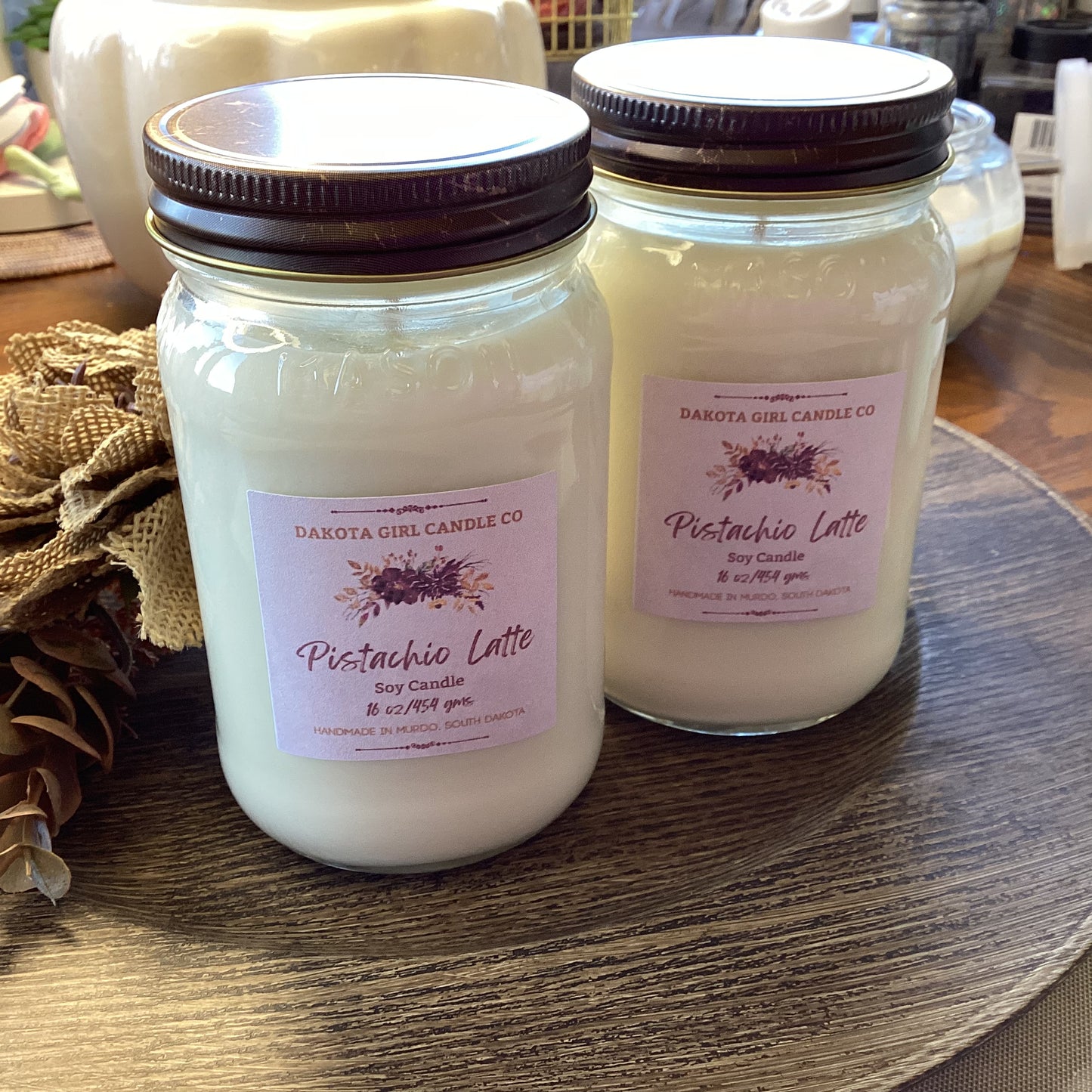 Pistachio Latte Scented - Soy Candle | Clear Mason Jar | Ball Mason Jar | Farmhouse Style | Country Style