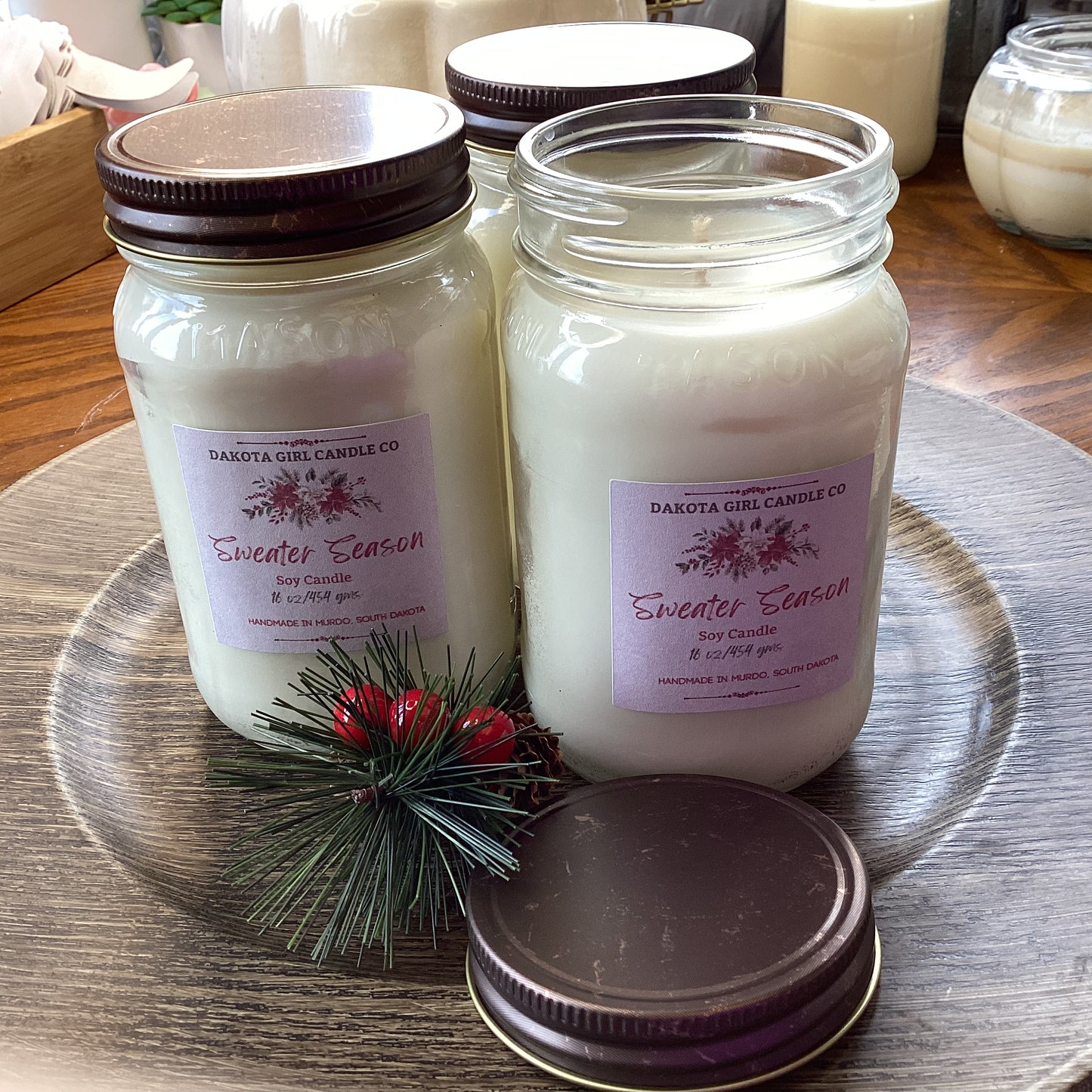 Sweater Season Scented - Soy Candle | Clear Mason Jar | Ball Mason Jar | Farmhouse Style | Country Style