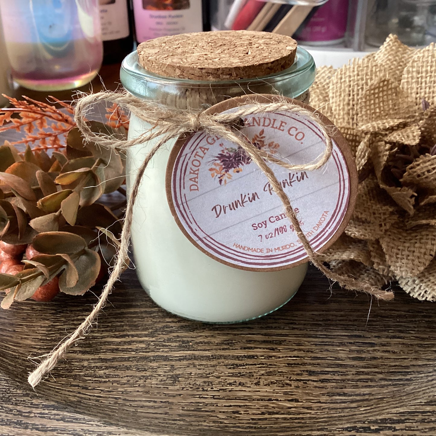 Heavy Glass | Milk Bottle Style | Candle with Cork Lid | Rustic | Soy Candle, 7 oz.