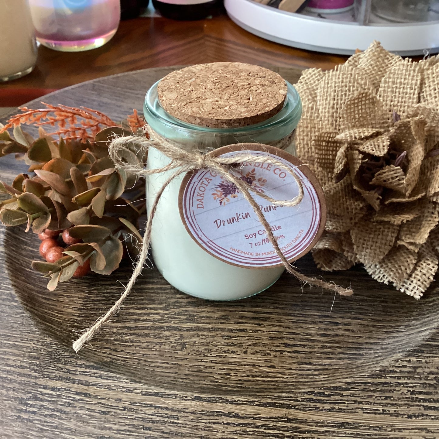 Heavy Glass | Milk Bottle Style | Candle with Cork Lid | Rustic | Soy Candle, 7 oz.