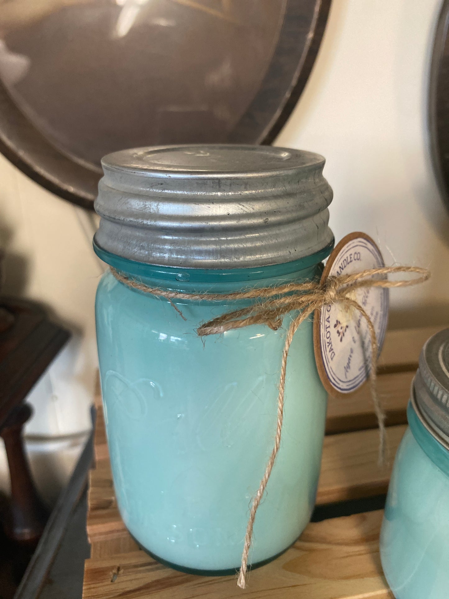 Antique Blue Mason Jar | Ball Mason Jar | Zinc and Porcelain Lid | Antique and Vintage Style | Farmhouse Style | Country Style | Soy Candle, 16 oz.