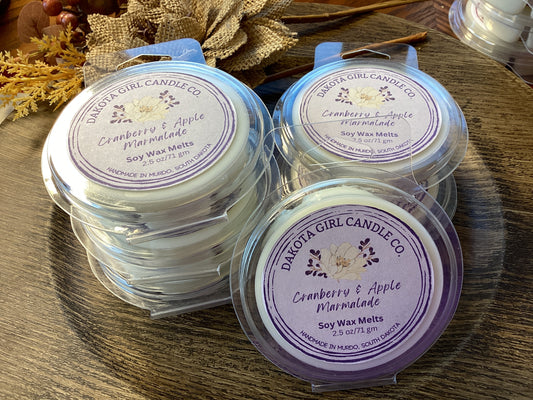 Cranberry & Apple Marmalade Scent - Soy Wax Melts | Dye-Free Soy | Clamshell | 2.5 oz