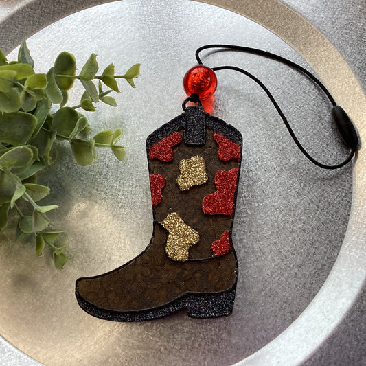 Cowprint Boot - Mulberry Scent | Car Freshie | Car Freshy | Freshener | Car Accessory | Vehicle Decor | Gifts