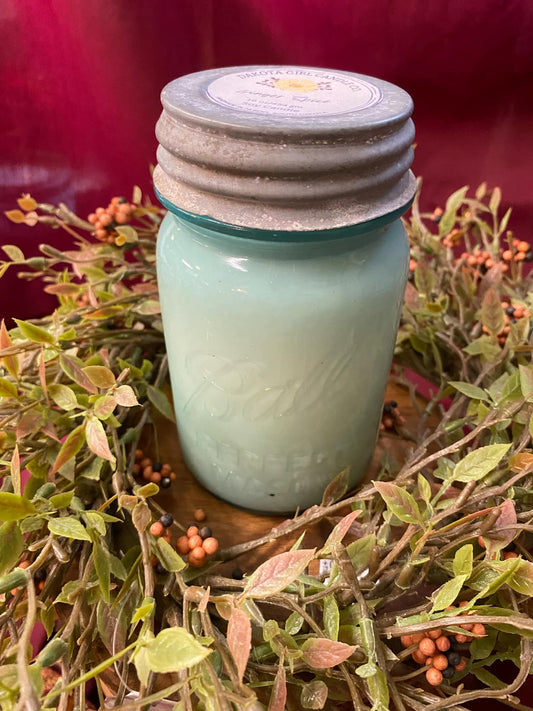 Antique Blue Mason Jar | Ball Mason Jar | Zinc and Porcelain Lid | Antique and Vintage Style | Farmhouse Style | Country Style | Soy Candle, 16 oz.