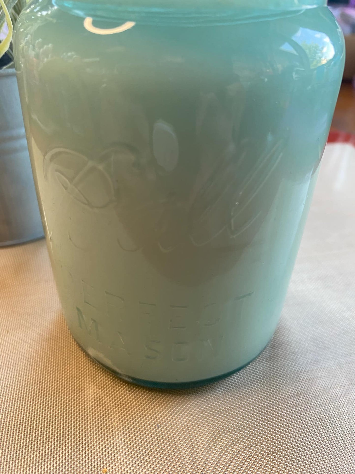 Antique Blue Mason Jar | Ball Mason Jar | Zinc and Porcelain Lid | Antique and Vintage Style | Farmhouse Style | Country Style | Soy Candle, 16 oz.