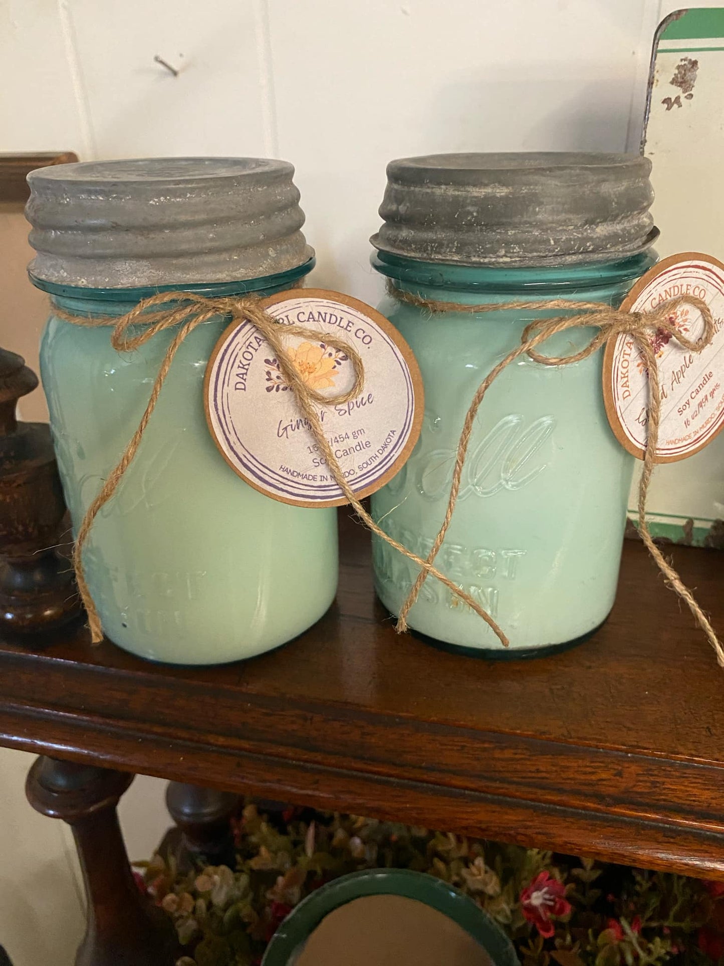 Antique Blue Mason Jar | Ball Mason Jar | Zinc and Porcelain Lid | Antique and Vintage Style | Farmhouse Style | Country Style | Soy Candle, 16 oz.