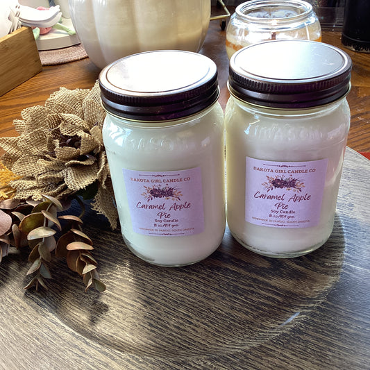 Caramel Apple Pie Scent - Soy Candle | Clear Mason Jar | Ball Mason Jar | Farmhouse Style | Country Style