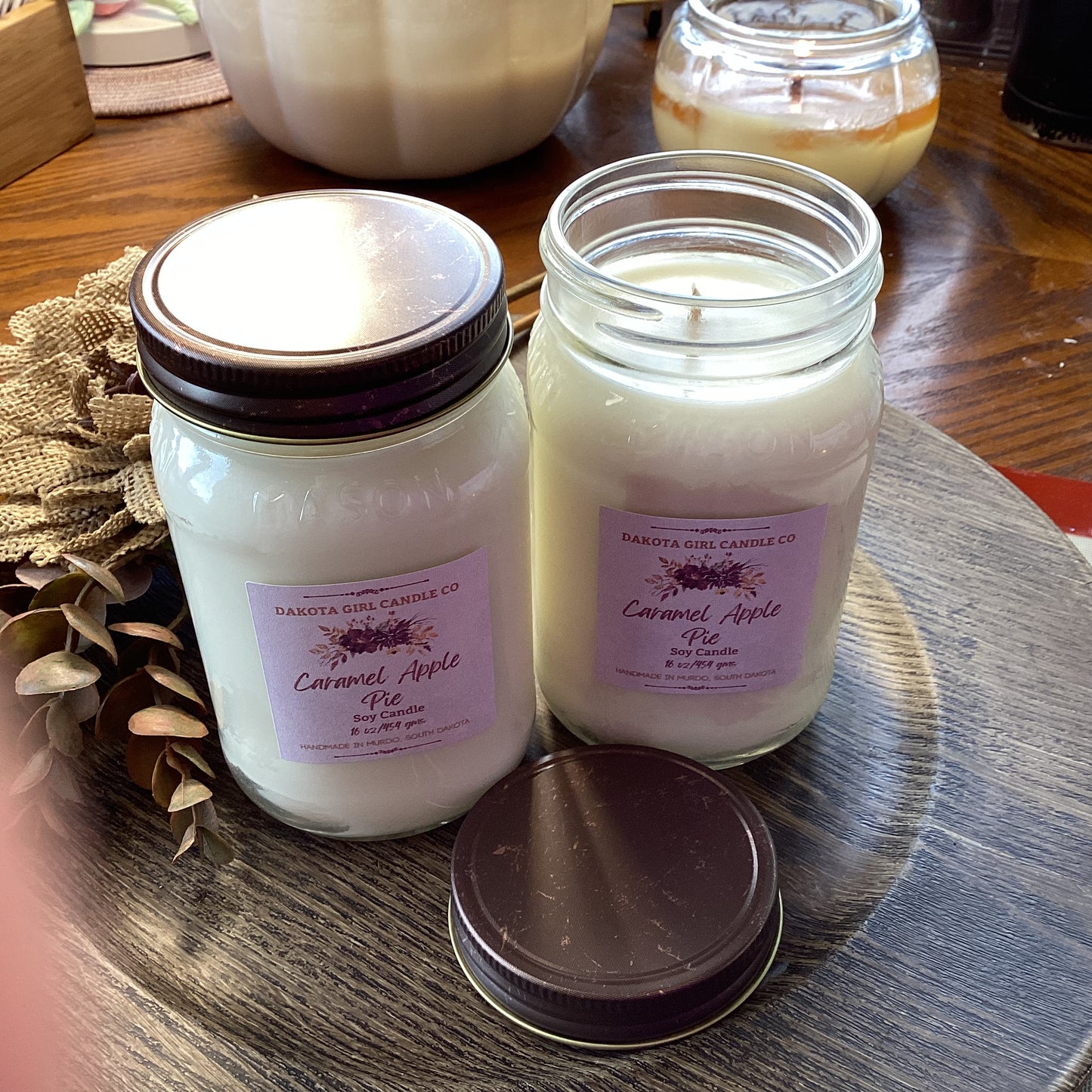 Caramel Apple Pie Scent - Soy Candle | Clear Mason Jar | Ball Mason Jar | Farmhouse Style | Country Style