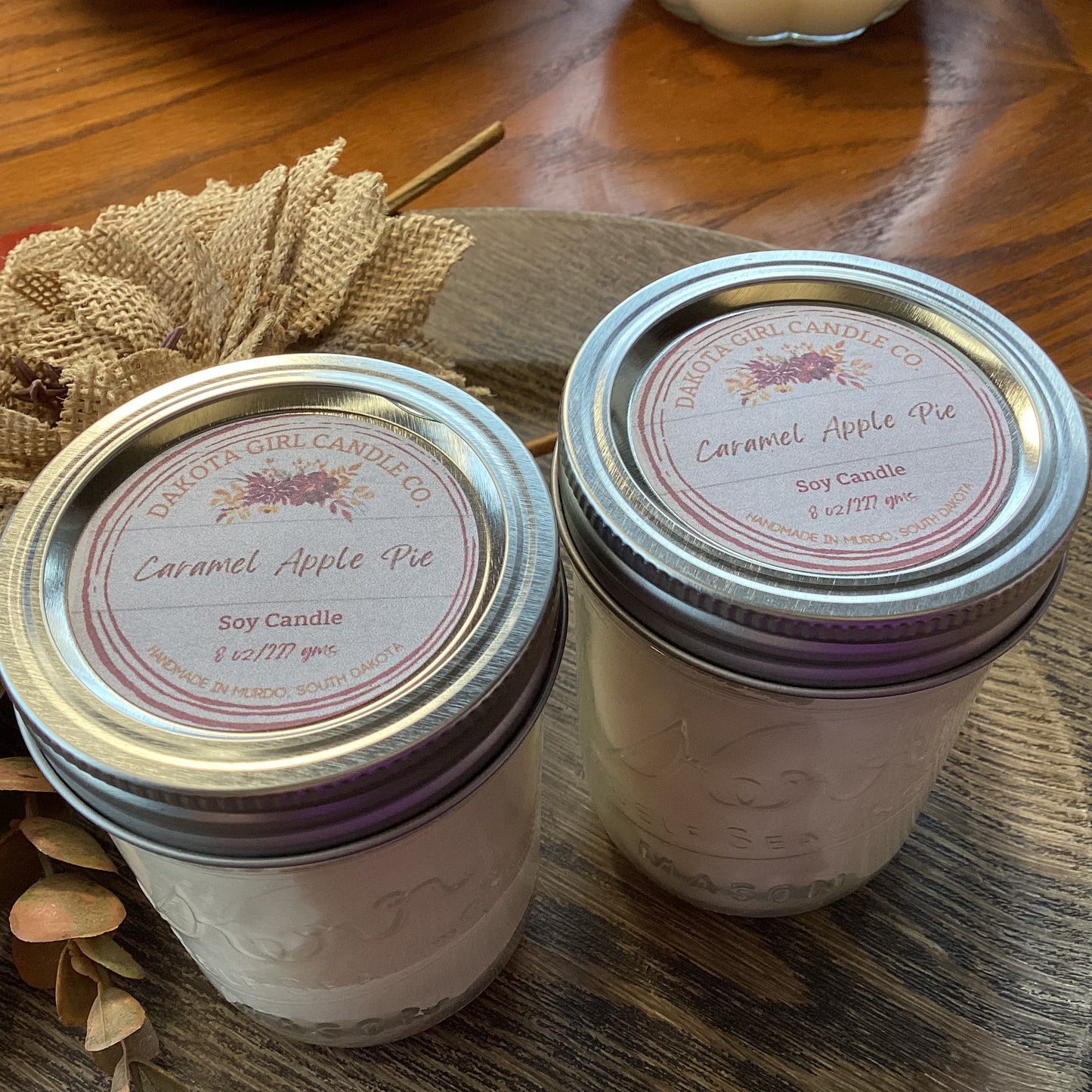 Caramel Apple Pie Scent - Soy Candle | Clear Mason Jar | Ball Mason Jar | Farmhouse Style | Country Style