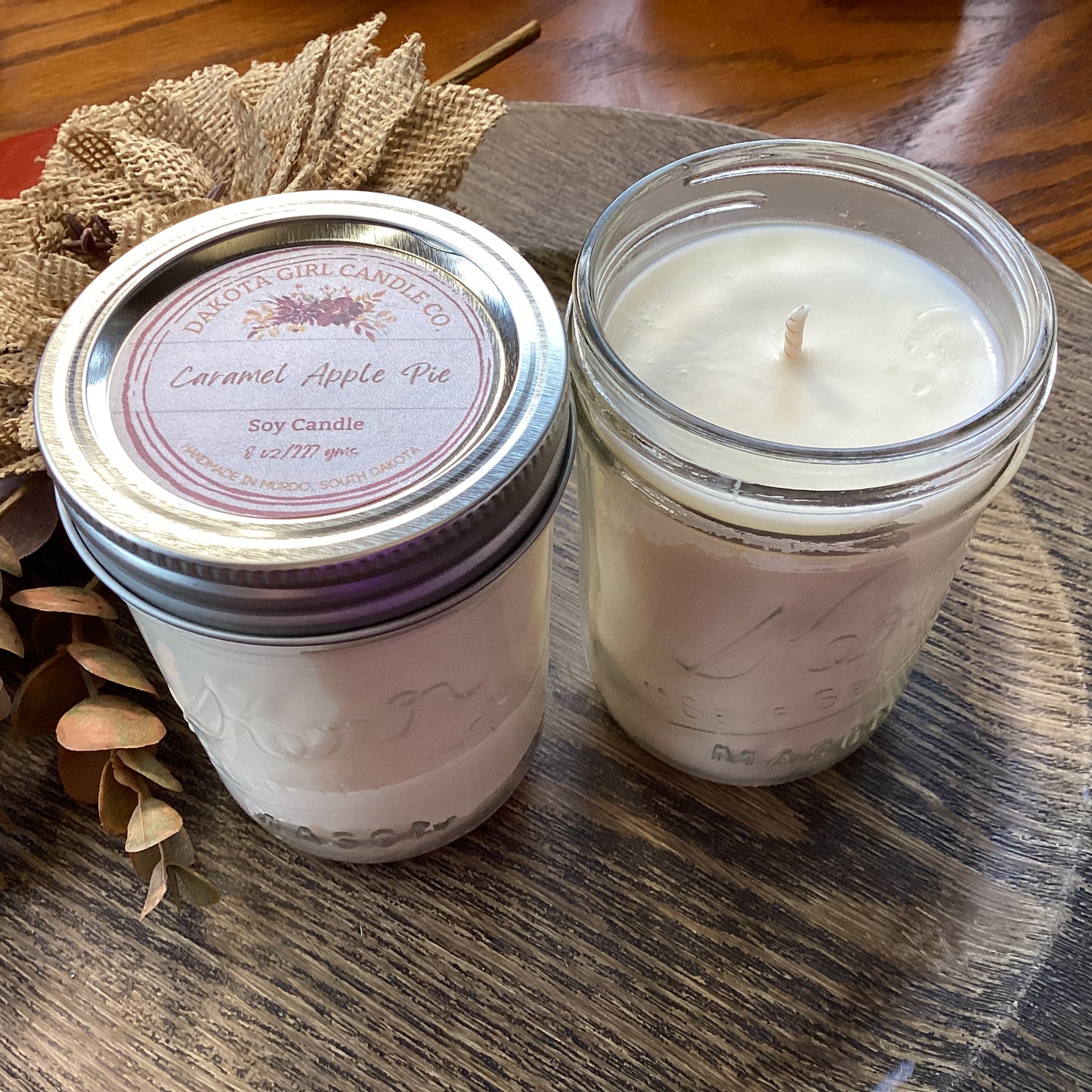 Caramel Apple Pie Scent - Soy Candle | Clear Mason Jar | Ball Mason Jar | Farmhouse Style | Country Style