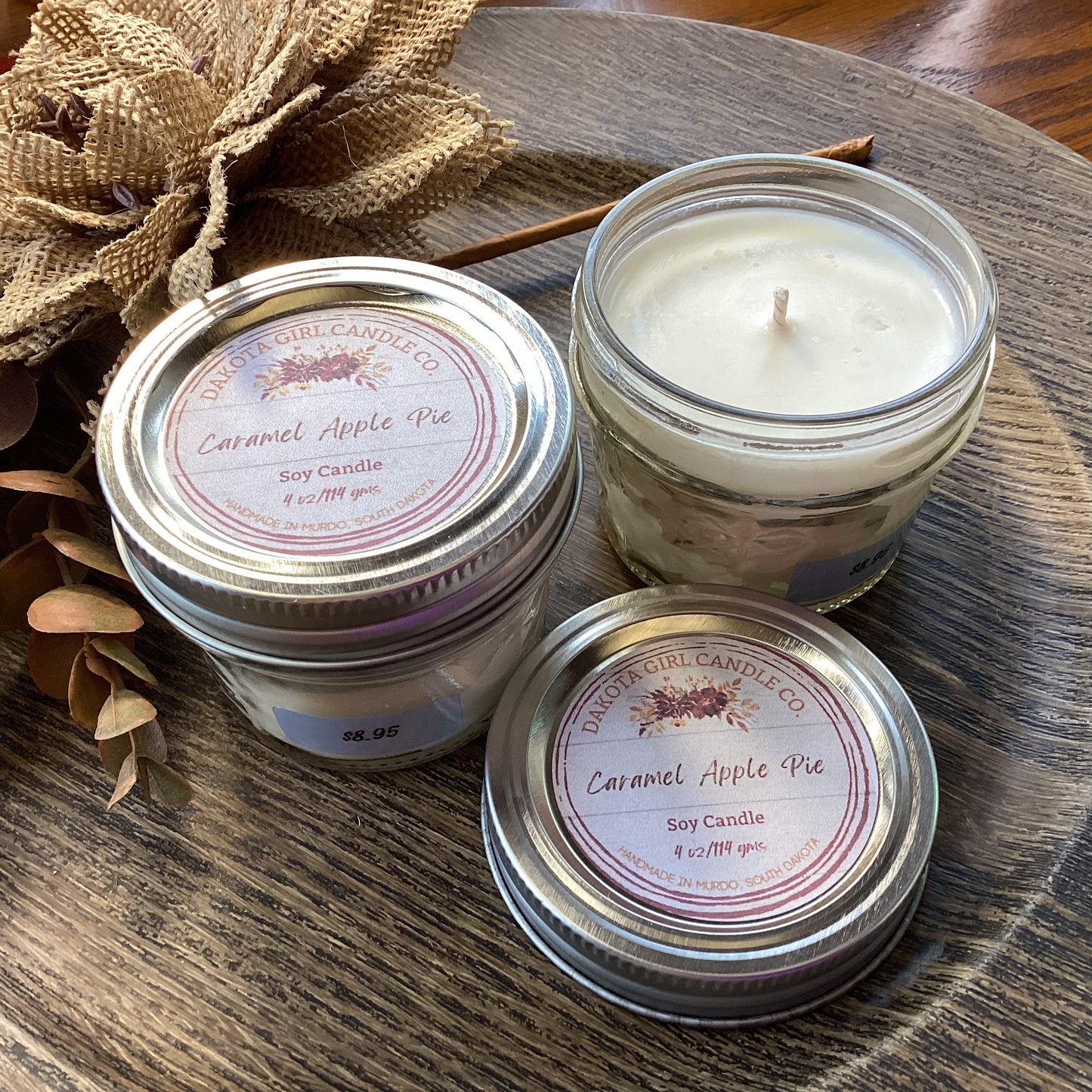 Caramel Apple Pie Scent - Soy Candle | Clear Mason Jar | Ball Mason Jar | Farmhouse Style | Country Style