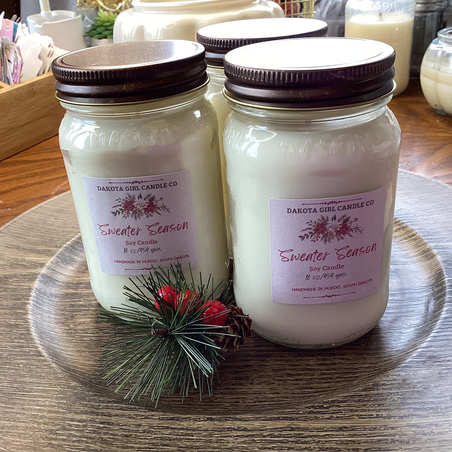 Sweater Season Scented - Soy Candle | Clear Mason Jar | Ball Mason Jar | Farmhouse Style | Country Style