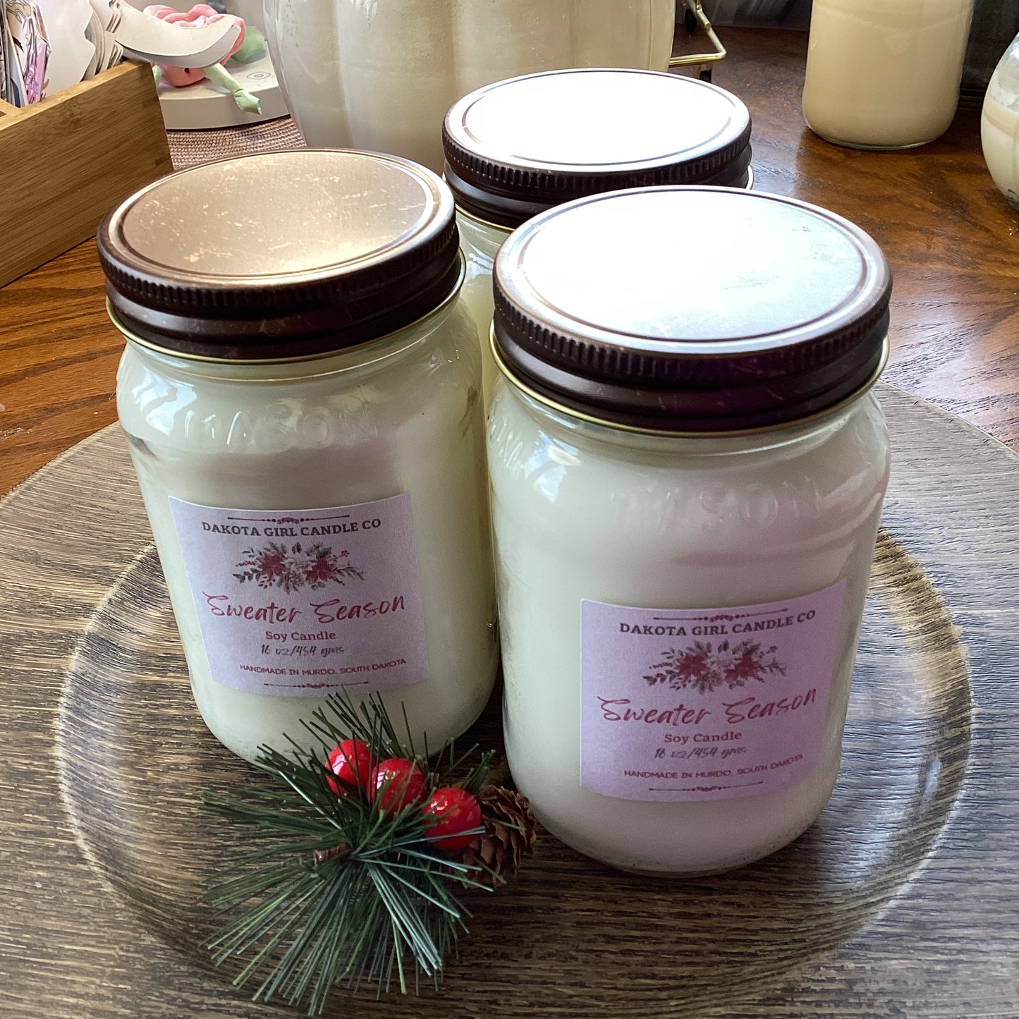Sweater Season Scented - Soy Candle | Clear Mason Jar | Ball Mason Jar | Farmhouse Style | Country Style