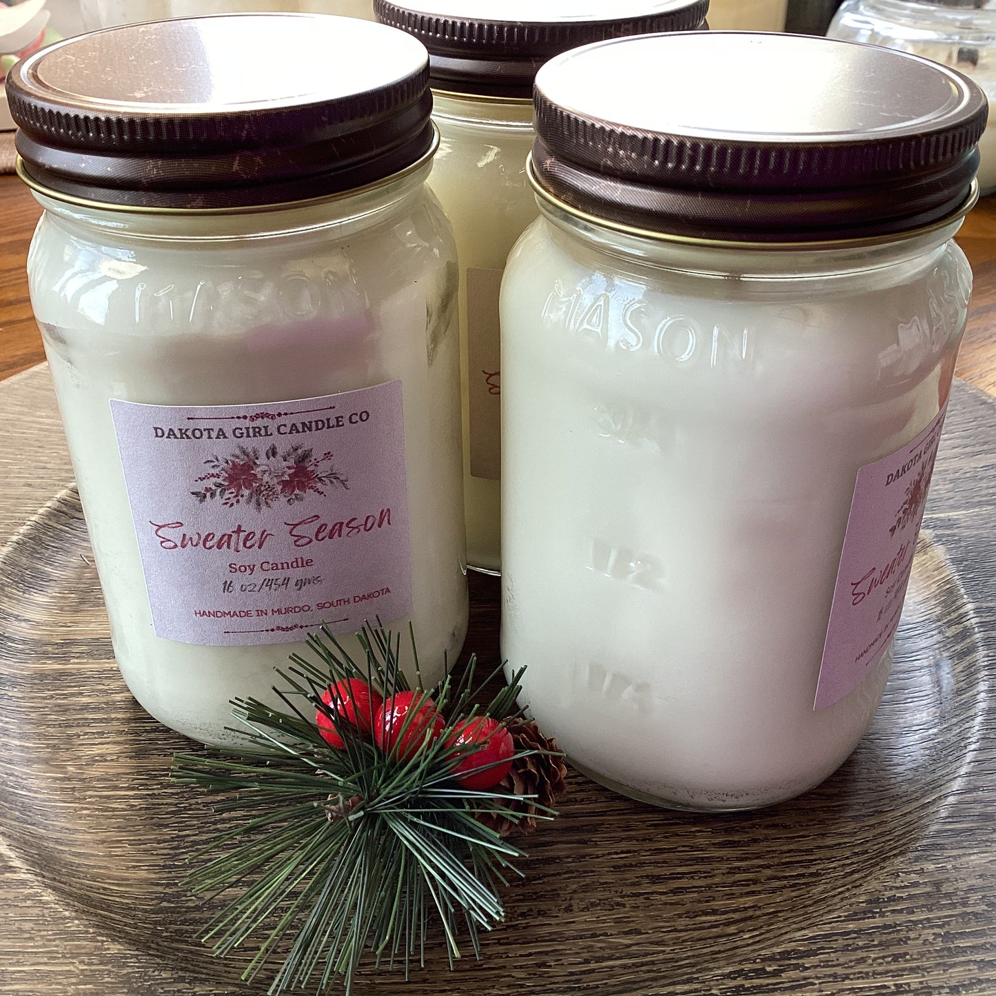Sweater Season Scented - Soy Candle | Clear Mason Jar | Ball Mason Jar | Farmhouse Style | Country Style