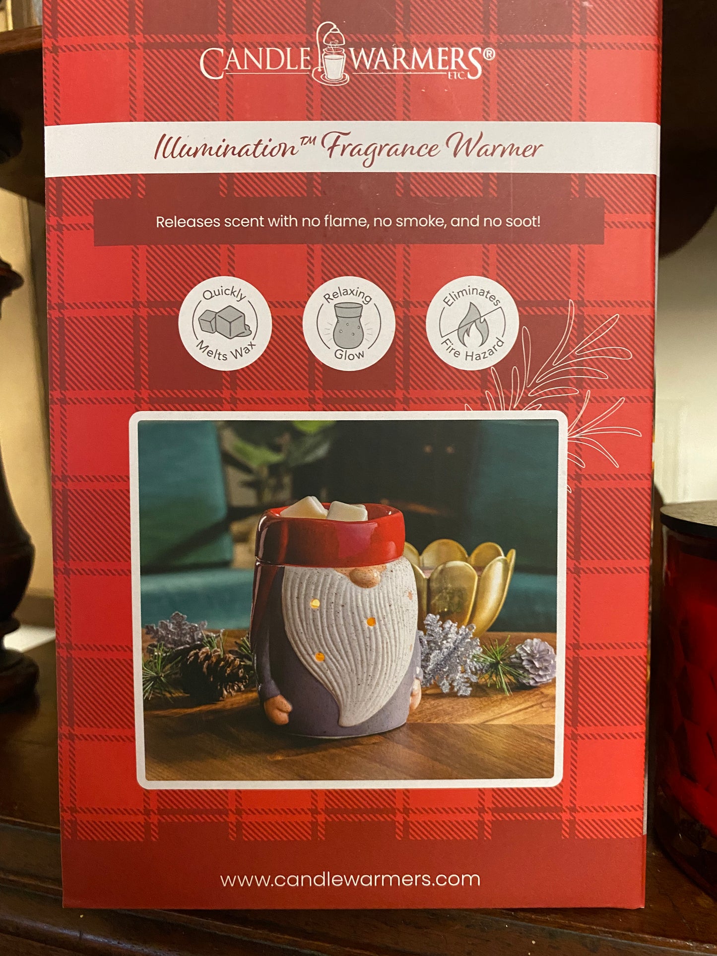 Holiday Gnome - Full Size Wax Warmer | Electric Wax Warmer | On/Off Toggle Switch | Candle Warmers, Etc. Brand | Red, Gray, and White